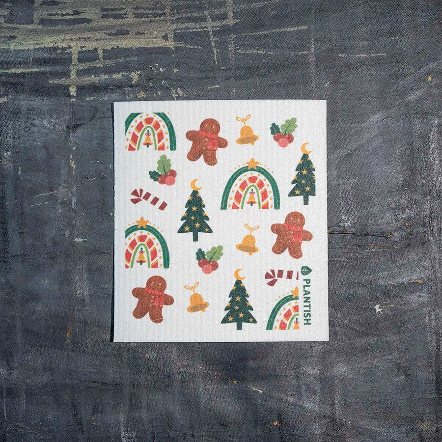 Reusable Swedish Sponge Cloths - Holly Jolly Christmas Print