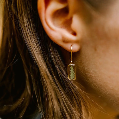 Tiny Rectangle Huggie Hoops: Queen Anne's Lace Botanical Earrings