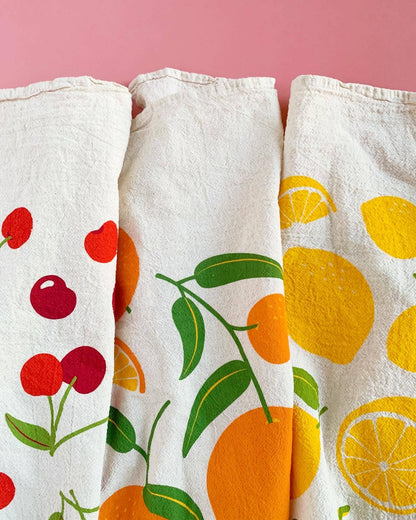 FRUIT STAND (Cherry, Orange, and Lemon) - Tea Towel Set of 3