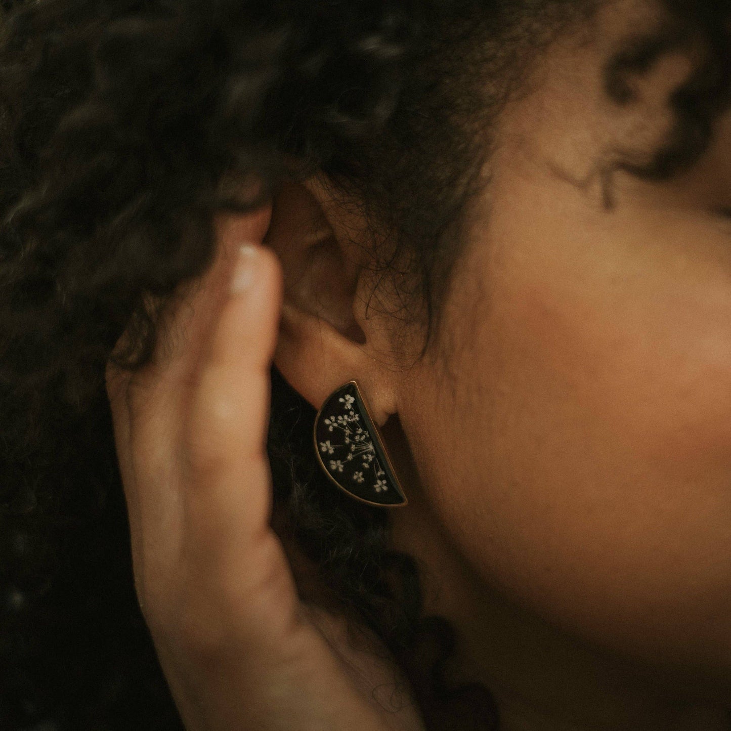 Split Studs: Black/Queen Anne’s Lace Botanical Earrings