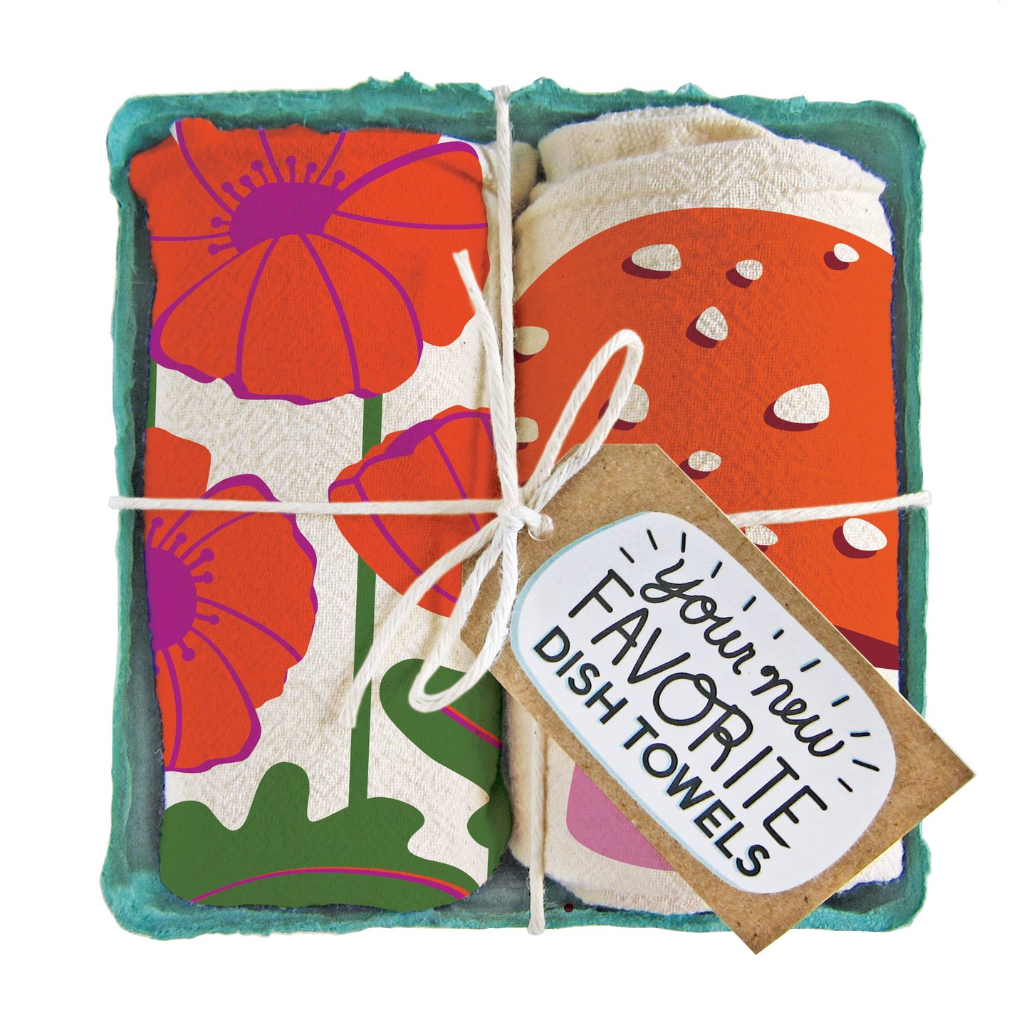 FIELD DAY (Mushroom, Poppies) - Tea Towel Set of 2