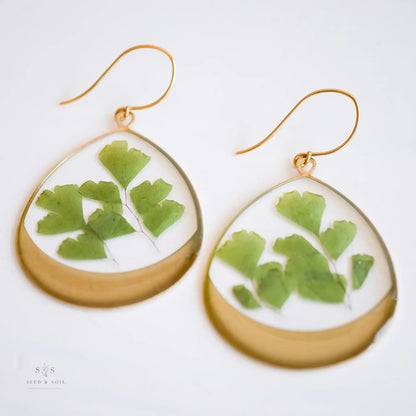 Maidenhair Fern Large Horizon Hoop Botanical Earrings