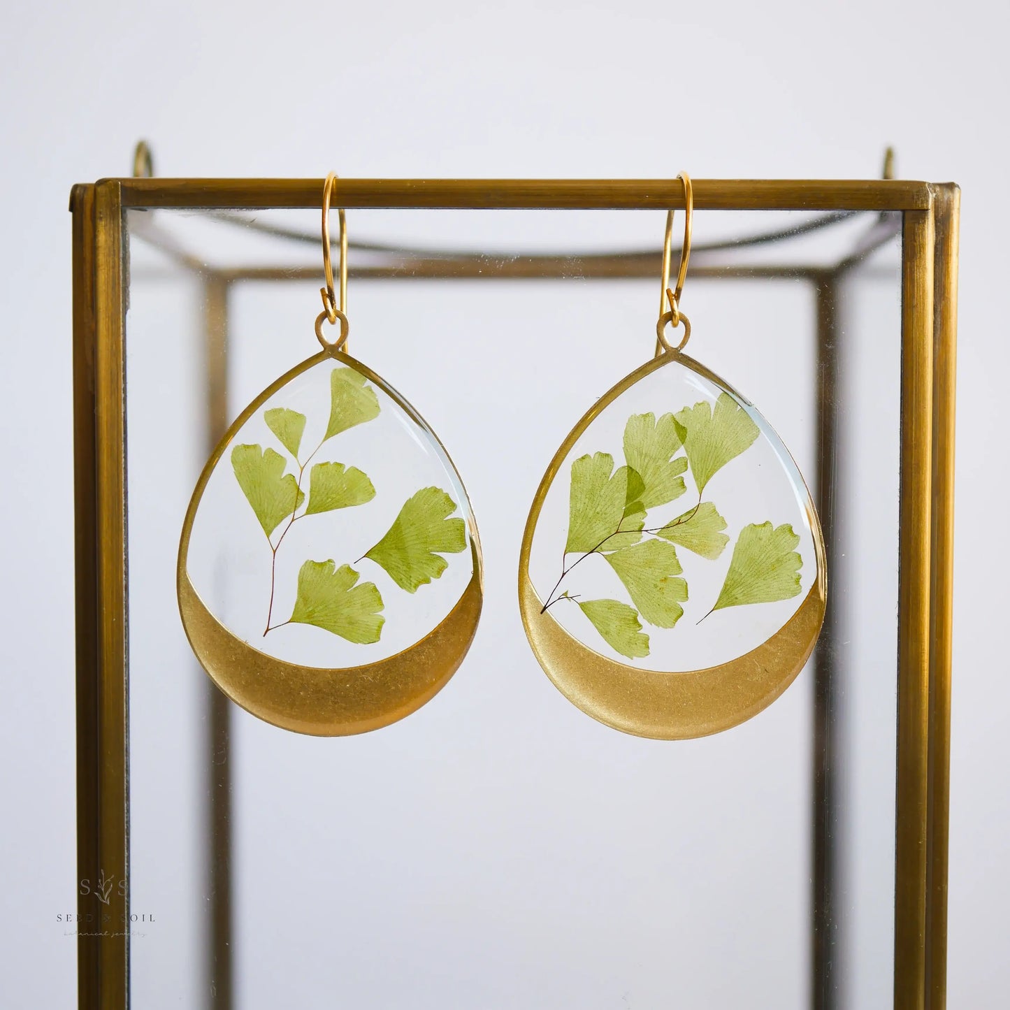 Maidenhair Fern Large Horizon Hoop Botanical Earrings