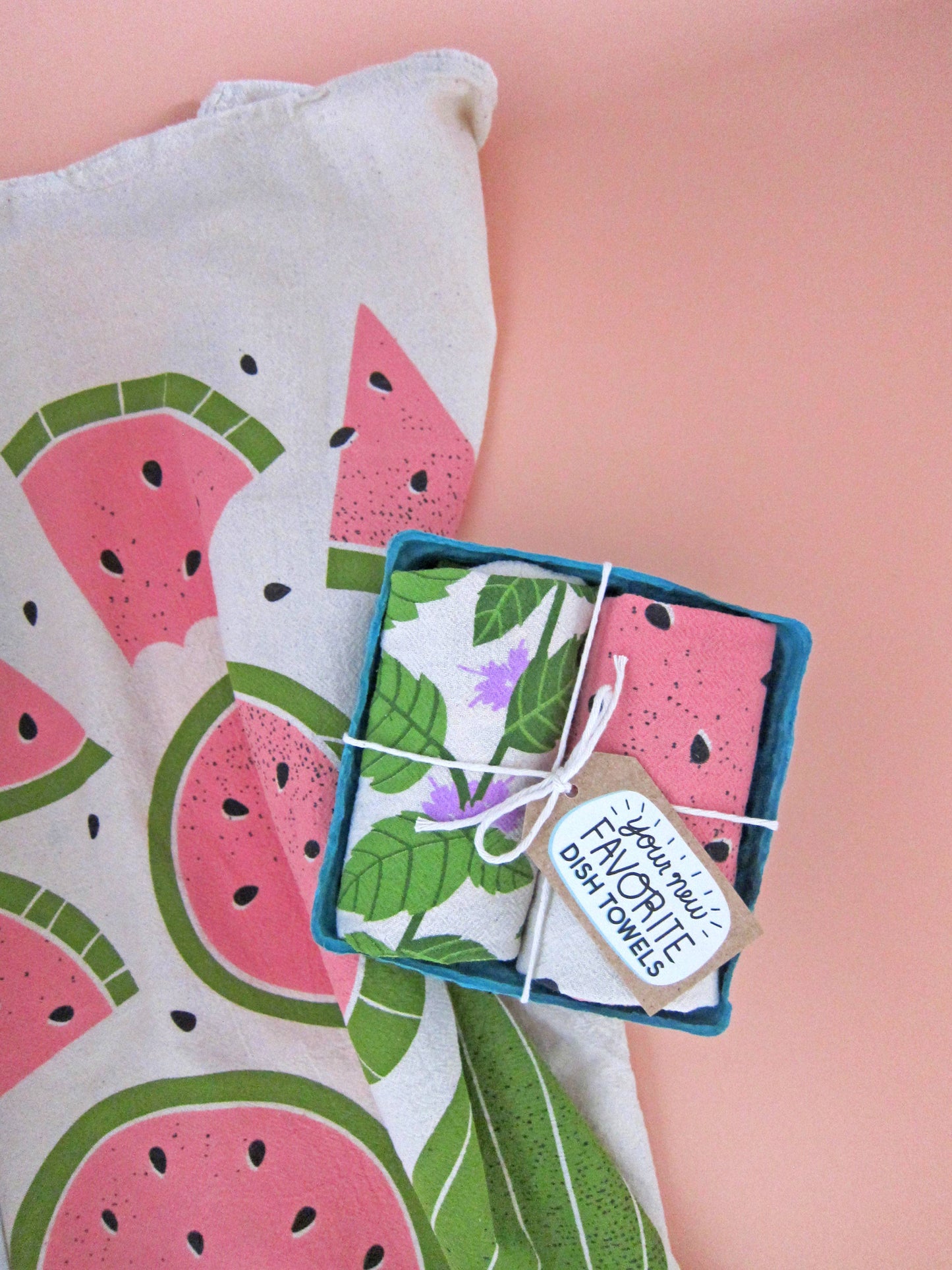 MINT & MELON (Mint, Watermelon) - Tea Towel Set of 2