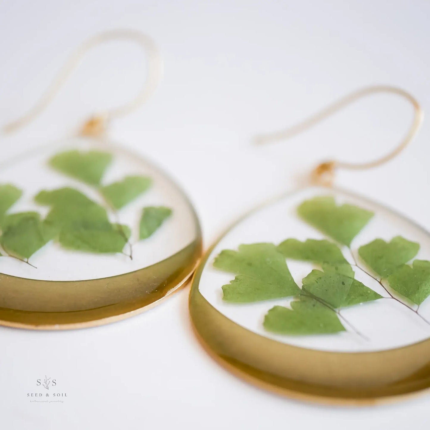 Maidenhair Fern Large Horizon Hoop Botanical Earrings