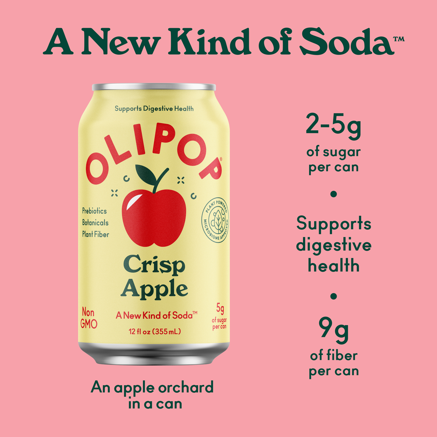 Olipop Crisp Apple Prebiotic Natural Soda