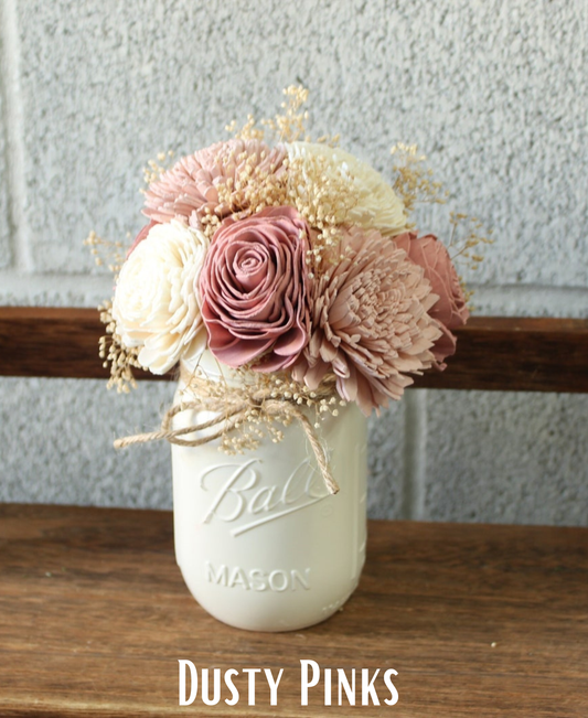 Handmade Mason Jar Floral Arrangement in Multiple Colors