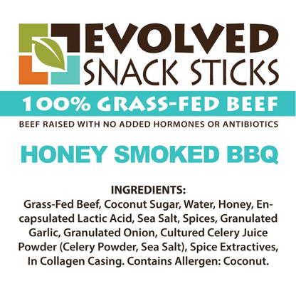 Honey Smoked BBQ Grass-Fed Beef Snack Sticks - 8 grams protein