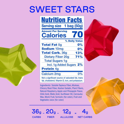 Low-Sugar "Healthy" Gummy Stars: Raspberry, Apple, Pineapple