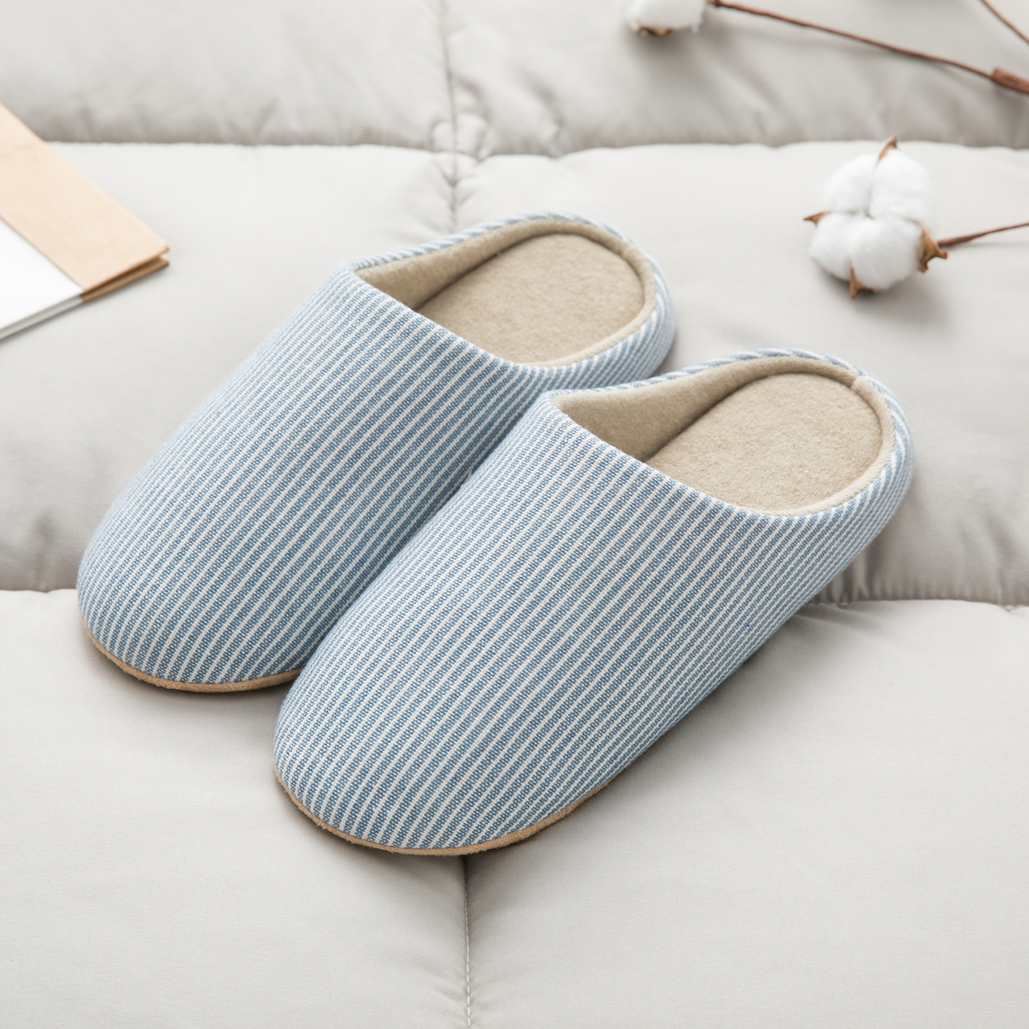 Women's Comfy Linen Stripe Quiet House Slippers by DrifWoo