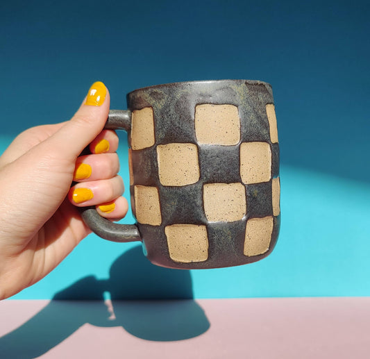 Checkerboard Mug in Matte Black: 12 oz by Osso Ceramics