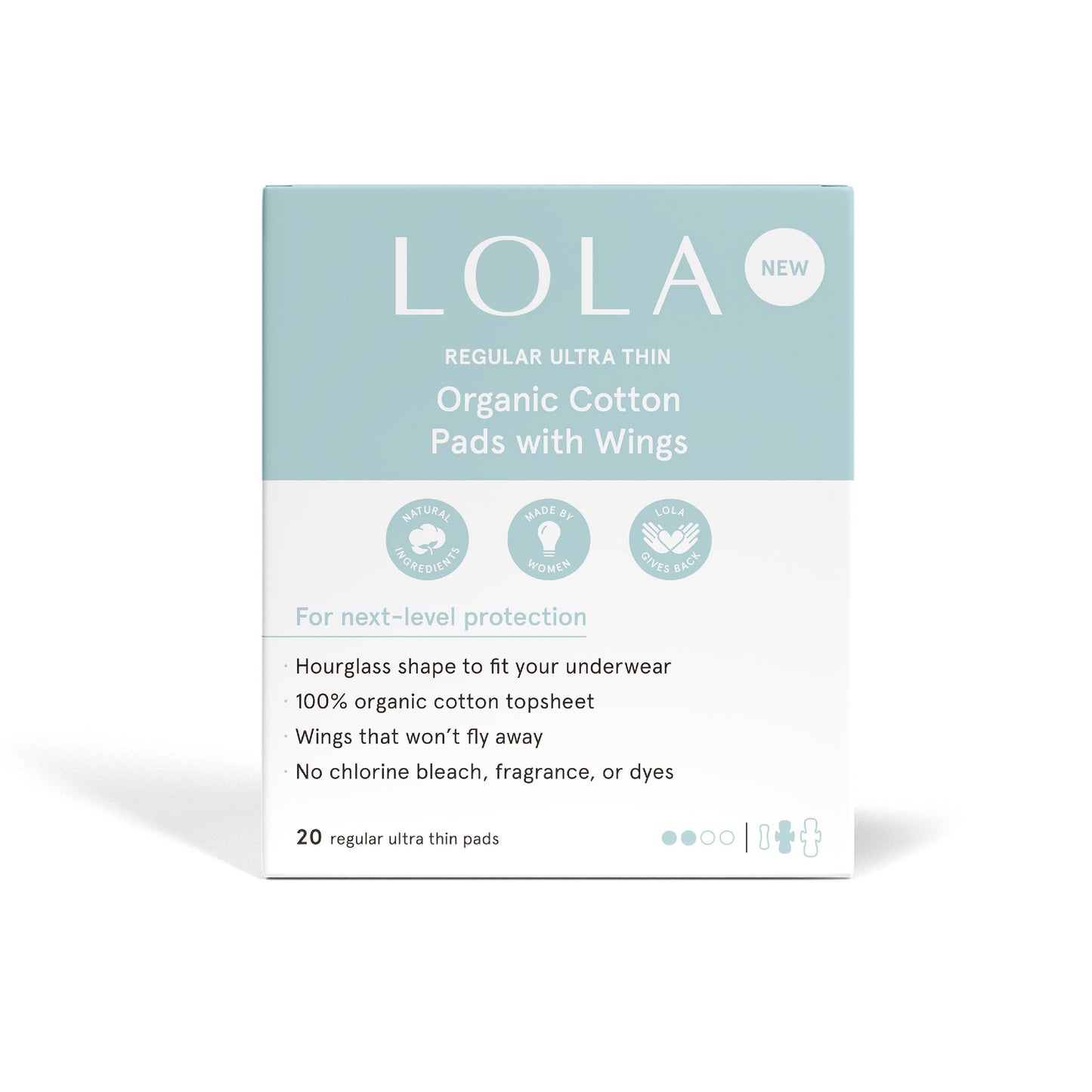 20ct Ultra Thin Organic Cotton Pads w/ Wings - Regular - by Lola